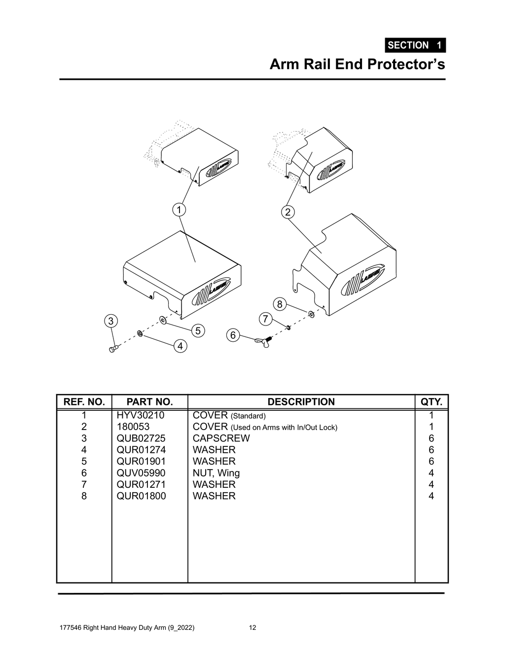Section 1 - Arm Rail End Protector’s - Heavy Duty RH Arm