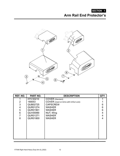 Section 1 - Arm Rail End Protector’s - Heavy Duty RH Arm