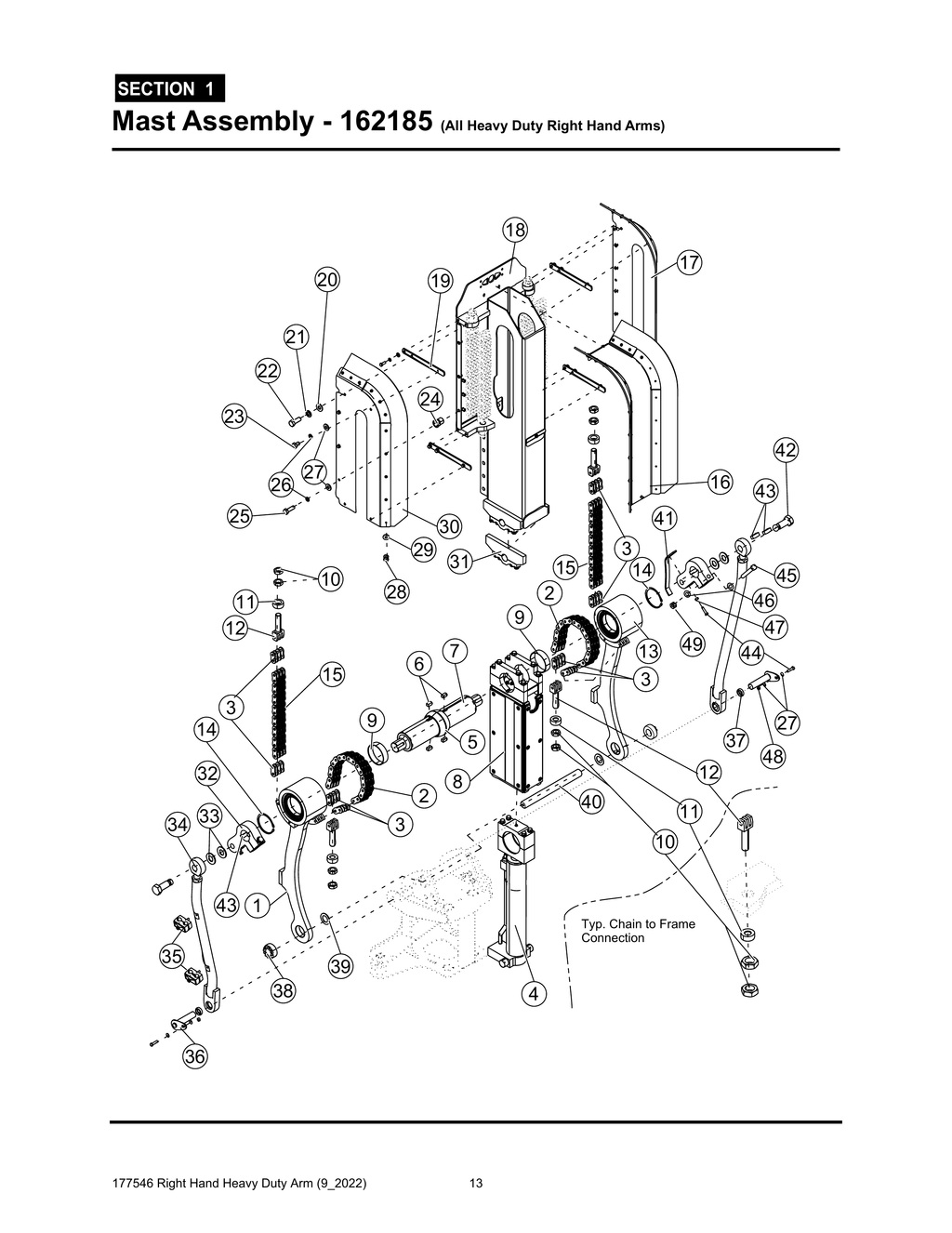 Heavy Duty RH Arm - PG 013 - Section 1 - Mast Assembly - 162185