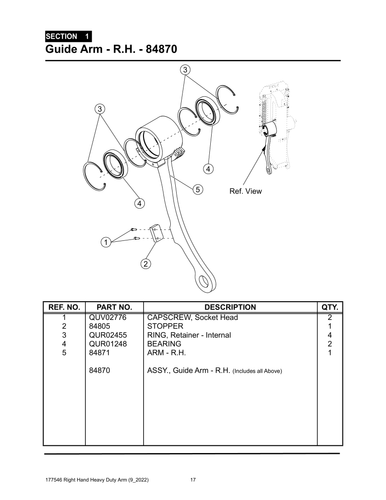 Section 1 - Guide Arm - R.H. - 84870 - Heavy Duty RH Arm