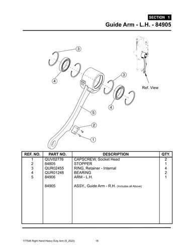 Section 1 - Guide Arm - L.H. - 84905 - Heavy Duty RH Arm