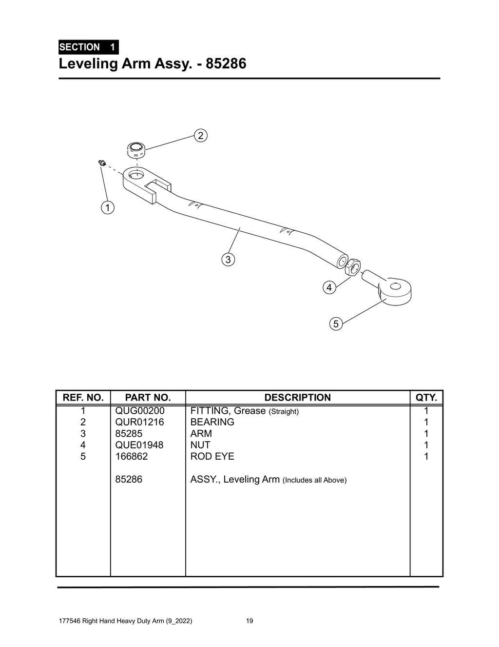 Section 1 - Leveling Arm Assy. - 85286 - Heavy Duty RH Arm