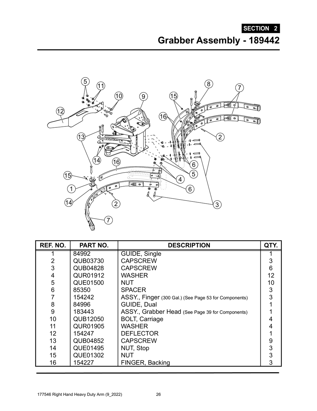 Section 2 - Grabber Assembly - 189442 - Heavy Duty RH Arm