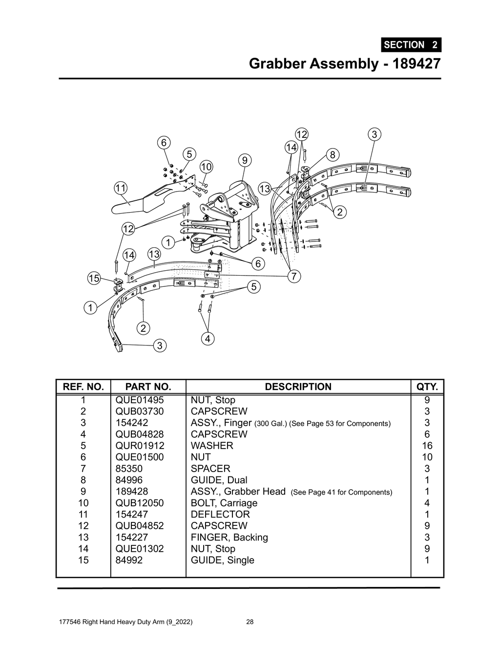 Section 2 - Grabber Assembly - 189427 - Heavy Duty RH Arm