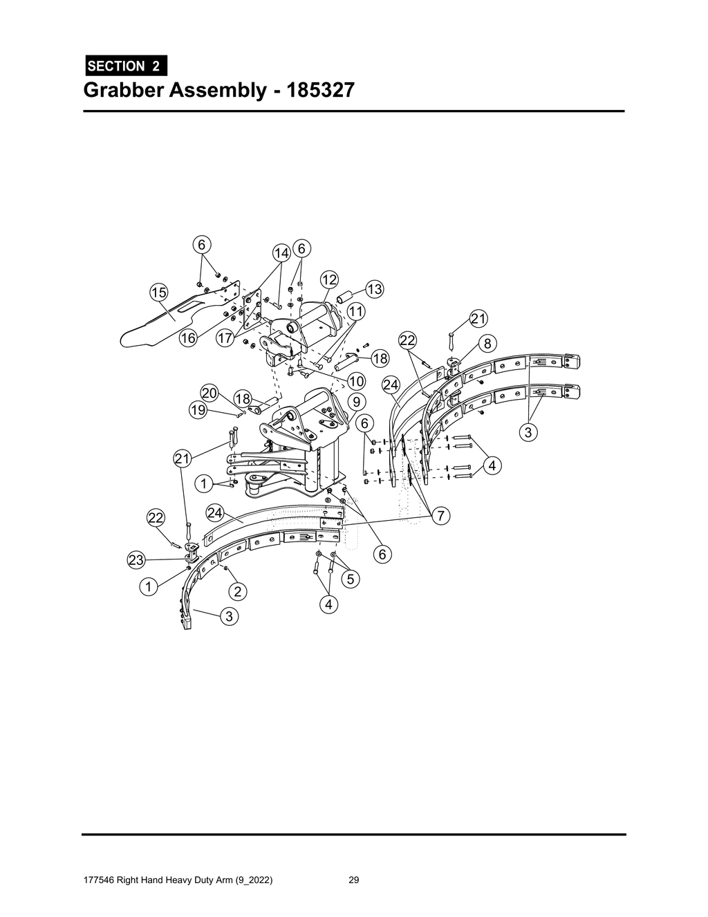 Section 2 - Grabber Assembly - 185327 - Heavy Duty RH Arm
