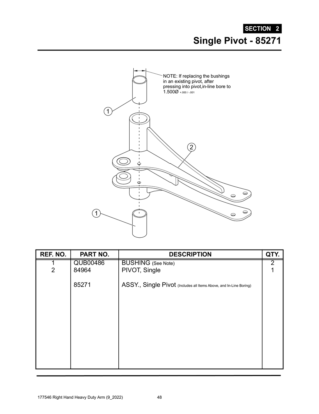 Section 2 - Single Pivot - 85271 - Heavy Duty RH Arm