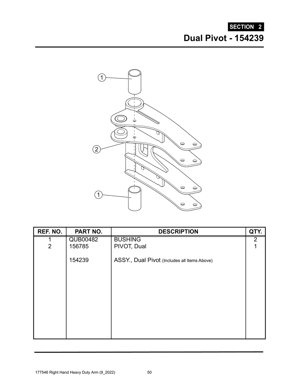 Section 2 - Dual Pivot - 154239 - Heavy Duty RH Arm