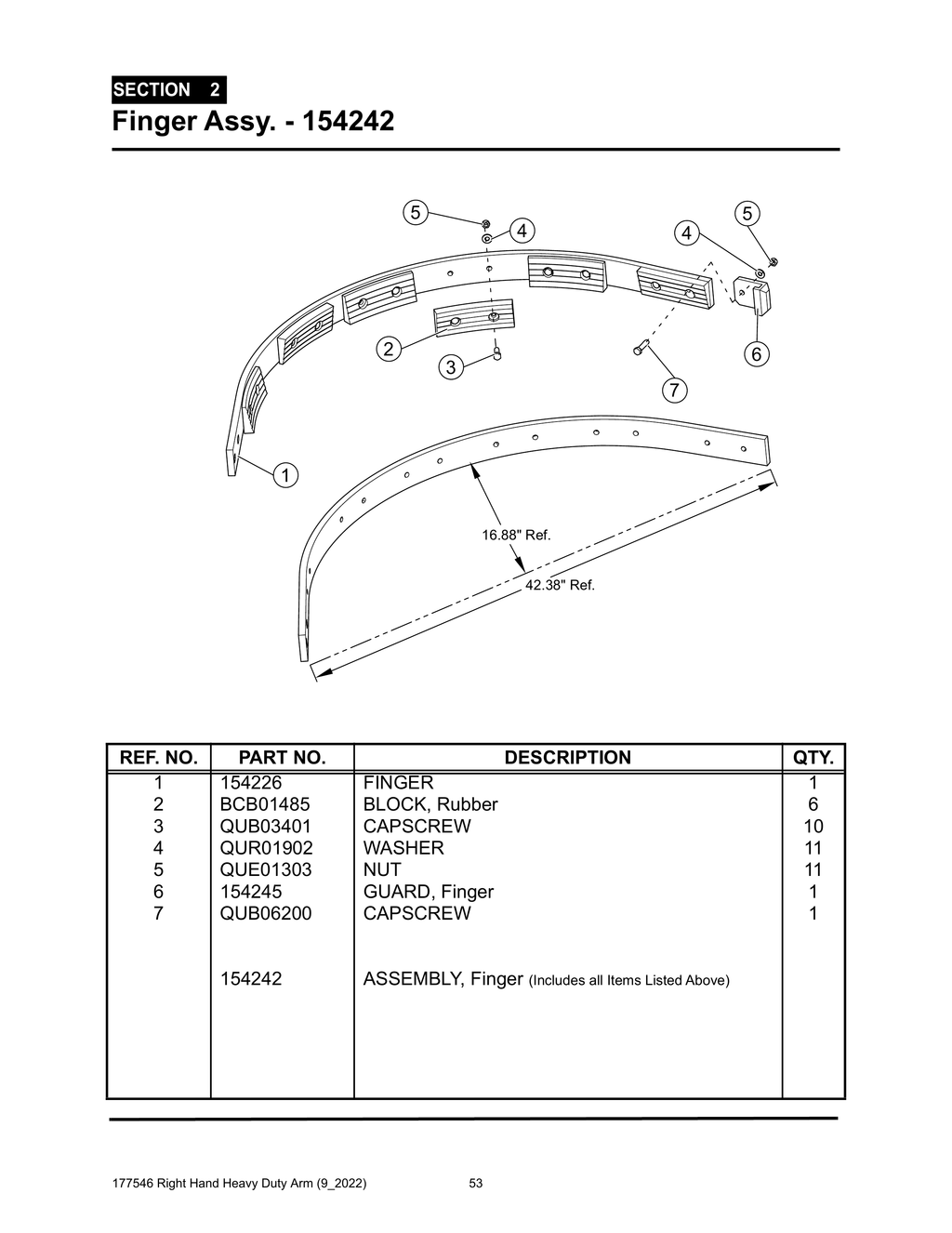 Section 2 - Finger Assy. - 154242 - Heavy Duty RH Arm
