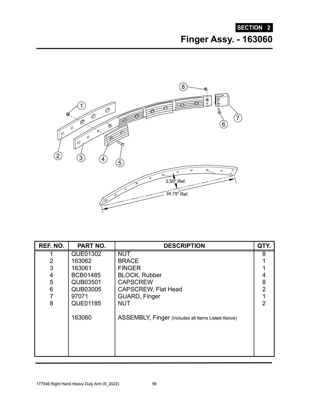 Section 2 - Finger Assy. - 163060 - Heavy Duty RH Arm