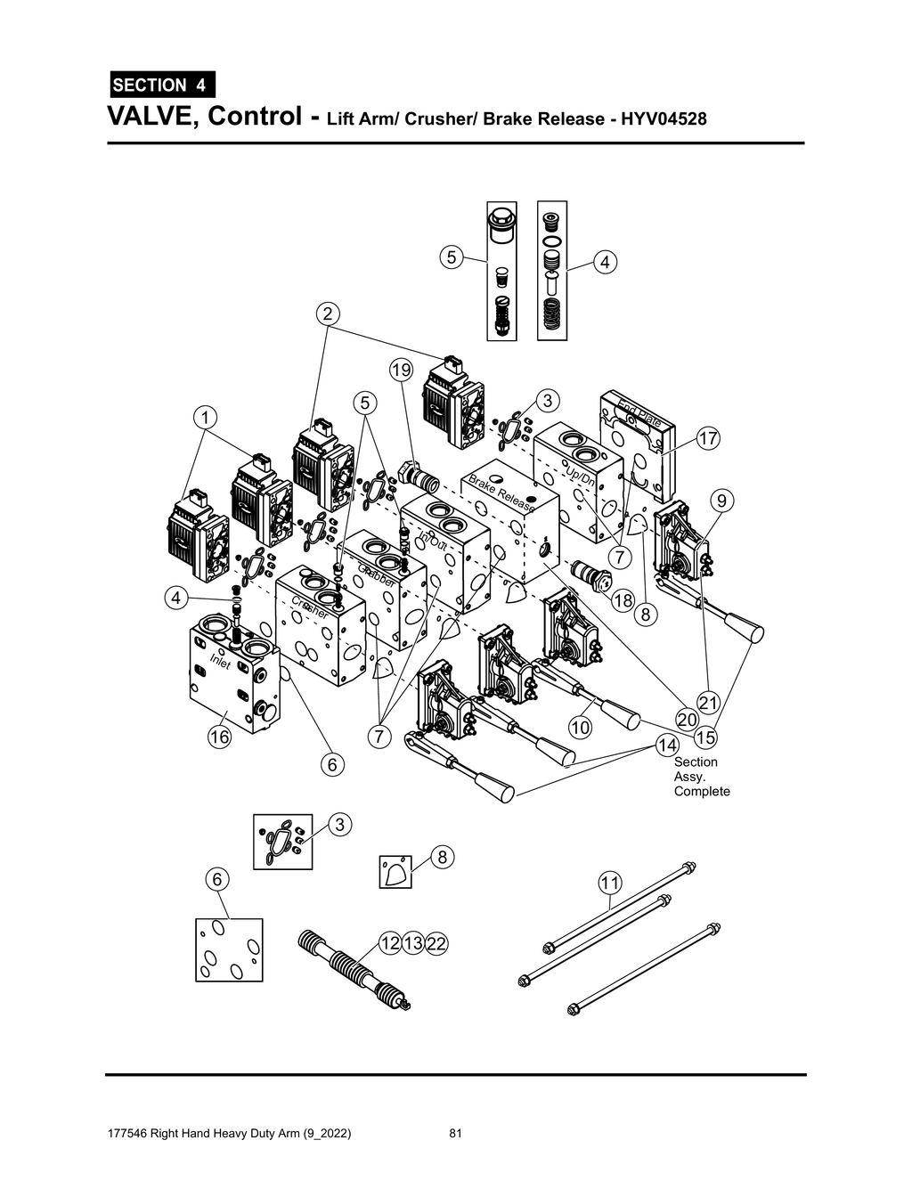Section 4 - VALVE, Control - Lift Arm/ Crusher/ Brake Release - HYV04528 - Heavy Duty RH Arm