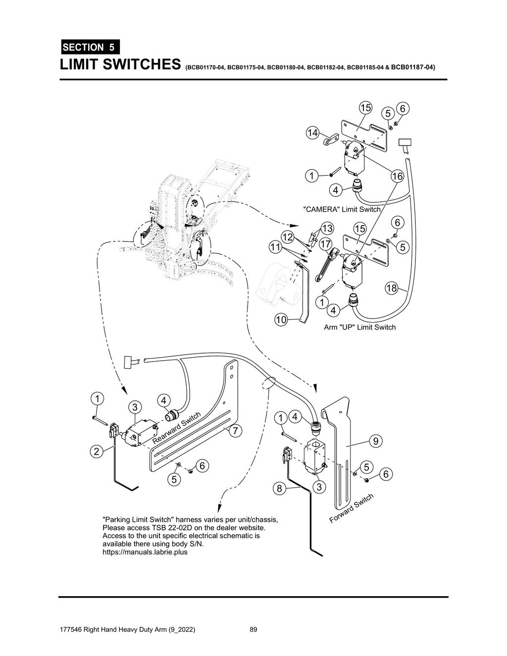 Section 5 - LIMIT SWITCHES (BCB01170-04, BCB01175-04, BCB01180-04, BCB01182-04, BCB01185-04 & BCB01187-04) - Heavy Duty RH Arm