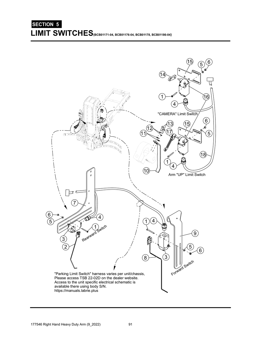 Section 5 - LIMIT SWITCHES (BCB01171-04, BCB01176-04, BCB01178, BCB01186-04) - Heavy Duty RH Arm