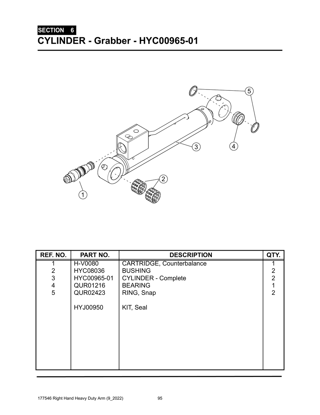 Section 6 - CYLINDER - Grabber - HYC00965-01 - Heavy Duty RH Arm