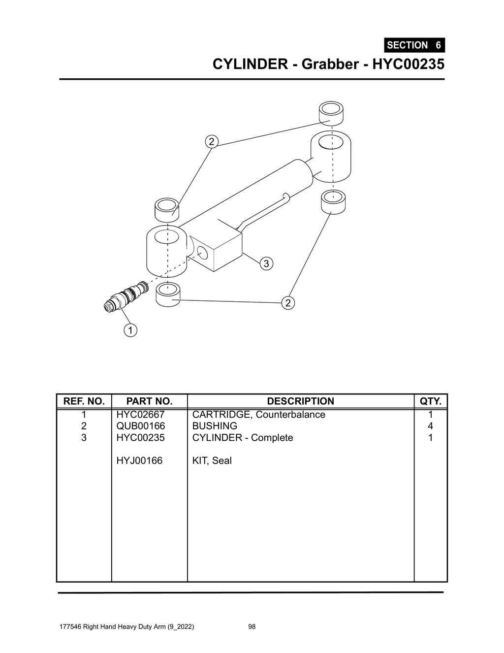 Section 6 - CYLINDER - Grabber - HYC00235 - Heavy Duty RH Arm