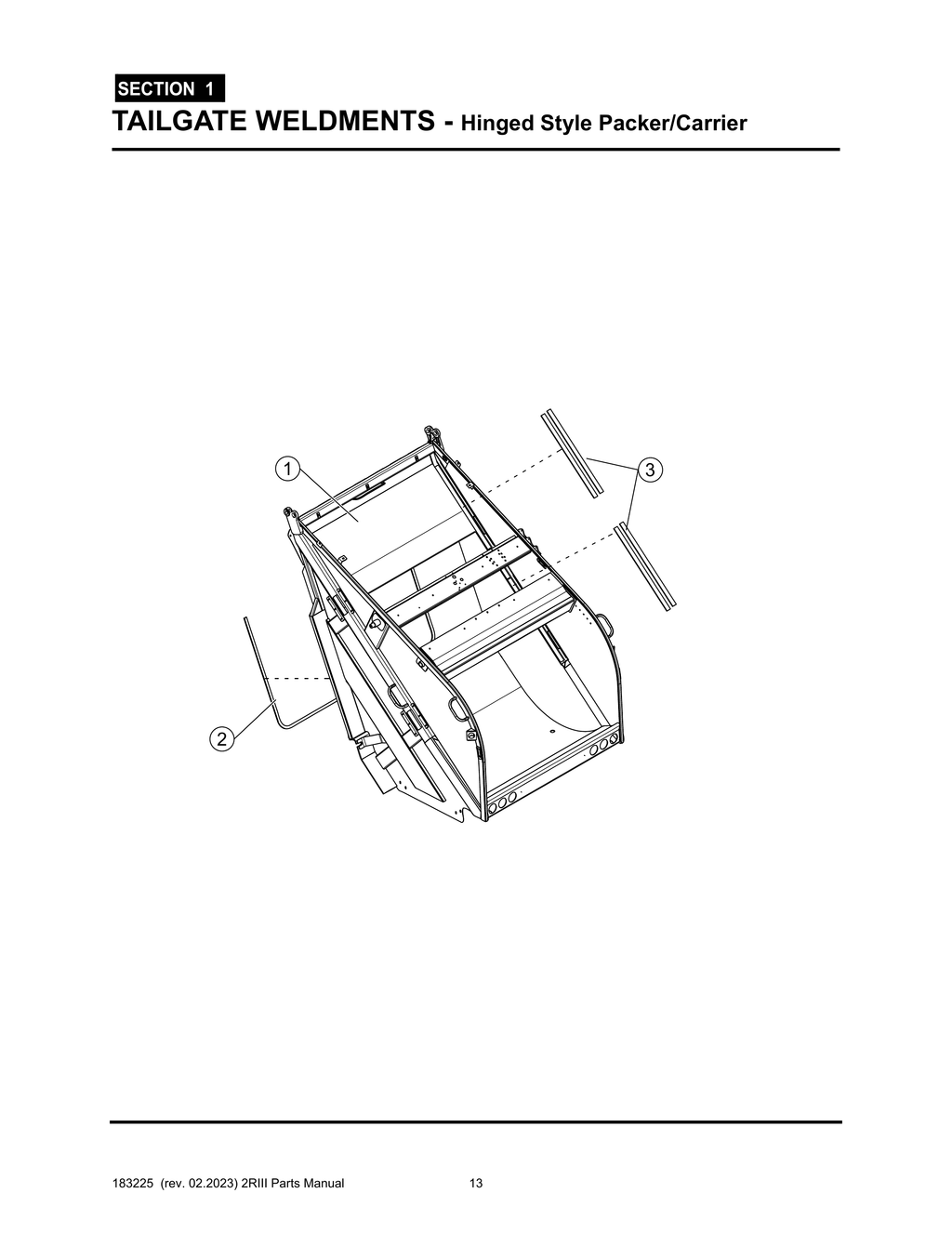 Section 1 - TAILGATE WELDMENTS - Hinged Style Packer/Carrier - 2R-III™