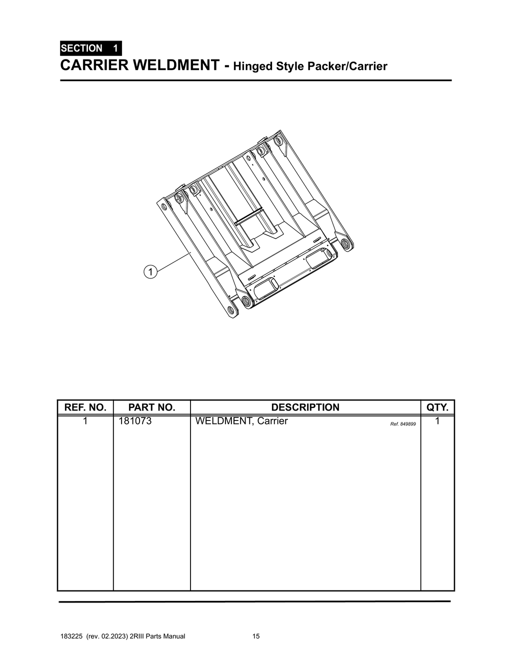 Section 1 - CARRIER WELDMENT - Hinged Style Packer/Carrier - 2R-III™