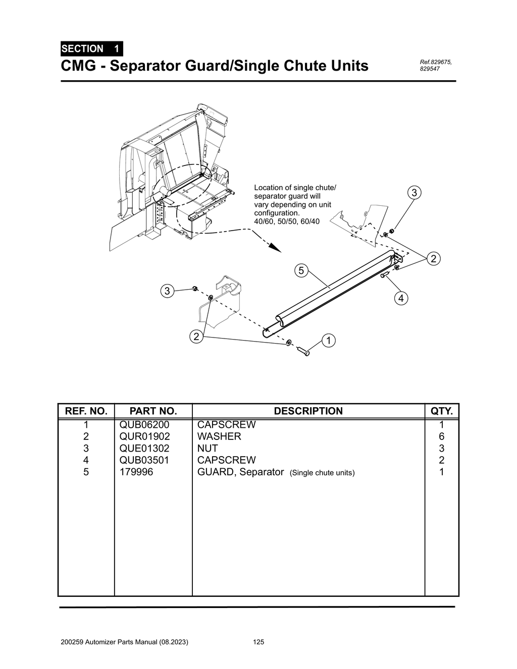 Automizer - PG 125 - Section 1 - CMG - Separator Guard/Single Chute Units
