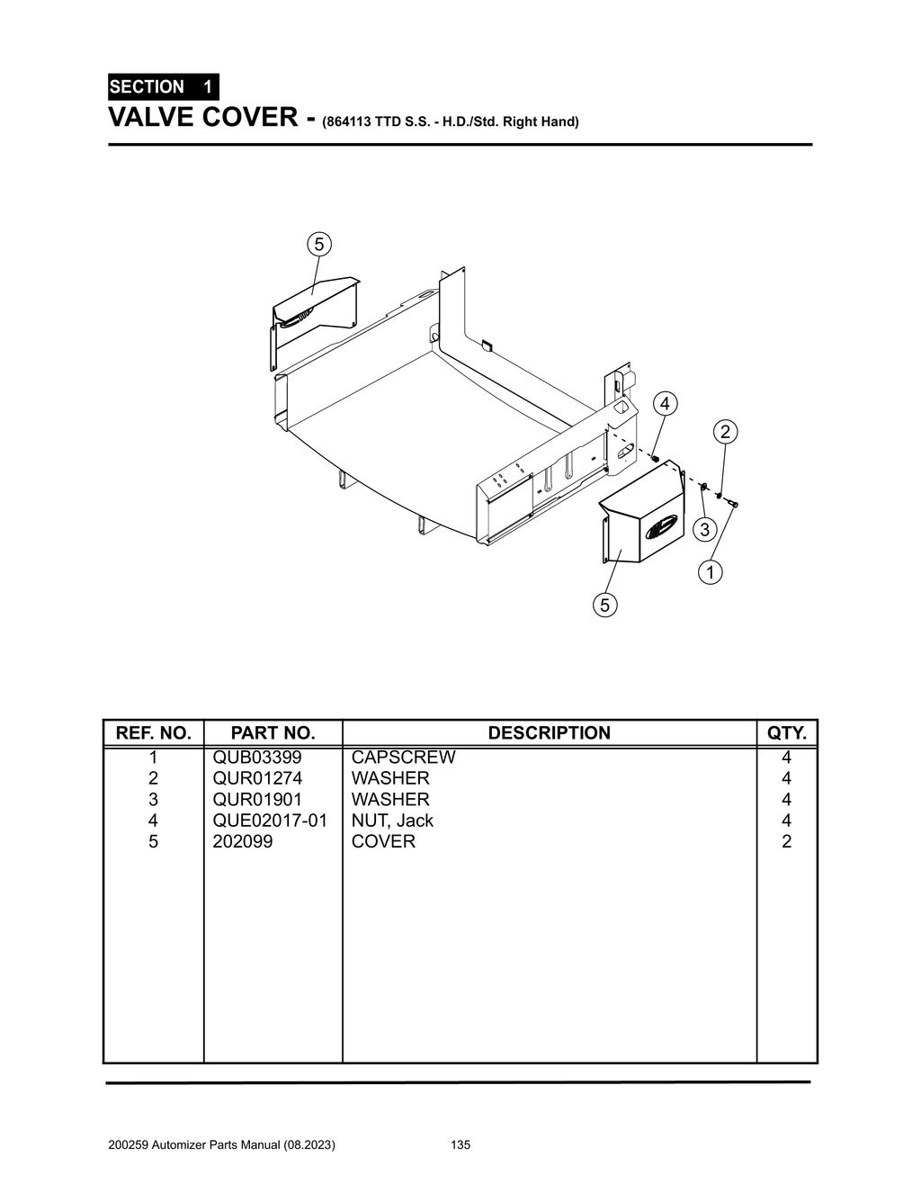 Automizer - PG 135 - Section 1 - VALVE COVER - (864113 TTD S.S. - H.D./Std. Right Hand)