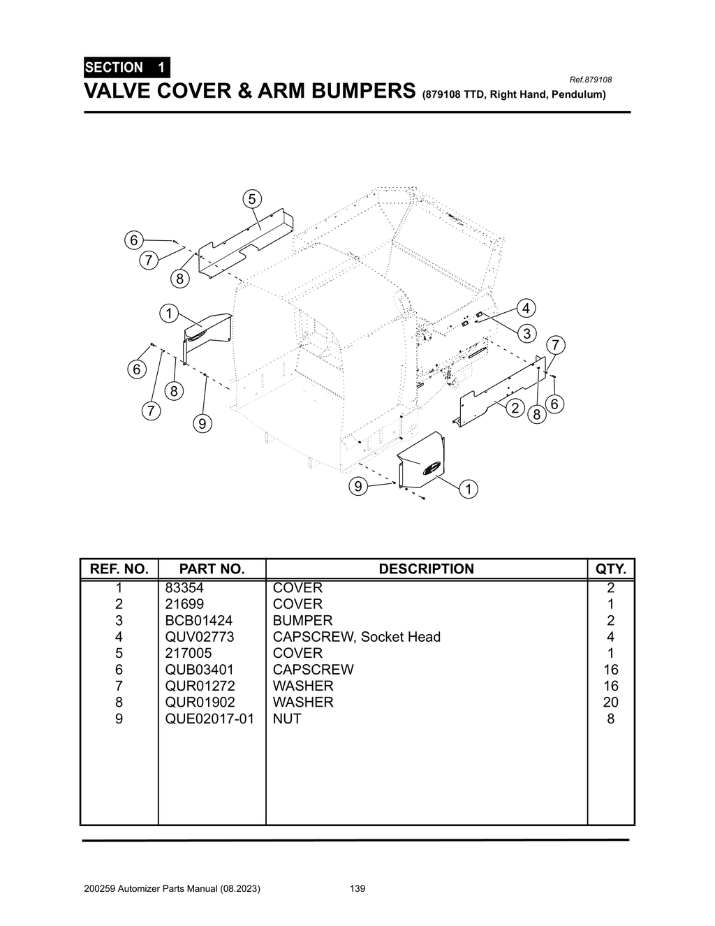 Automizer - PG 139 - Section 1 -  VALVE COVER & ARM BUMPERS (879108 TTD, Right Hand, Pendulum)