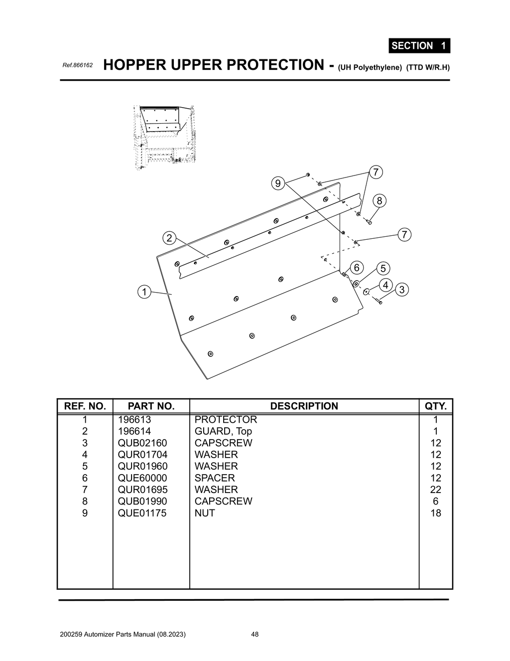 Automizer - PG 048 - Section 1 - HOPPER UPPER PROTECTION - (UH Polyethylene) (TTD W/R.H)