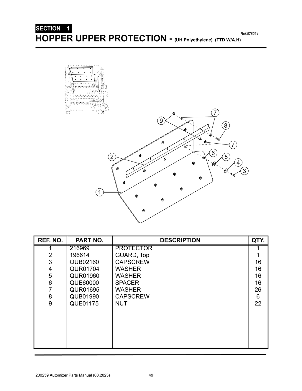 Automizer - PG 049 - Section 1 - HOPPER UPPER PROTECTION - (UH Polyethylene) (TTD W/A.H)
