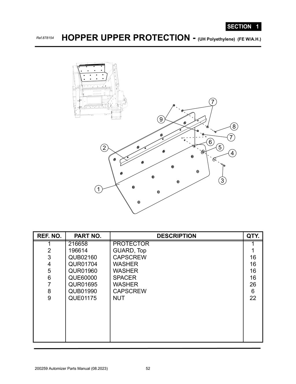 Automizer - PG 052 - Section 1 - HOPPER UPPER PROTECTION - (UH Polyethylene) (FE W/R.H.)