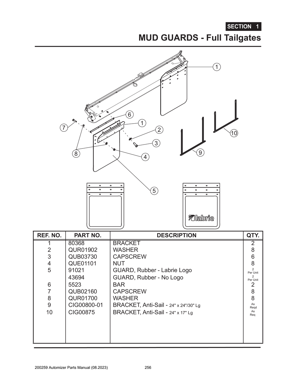 Automizer - PG 256 - Section 1 - MUD GUARDS - Full Tailgates 