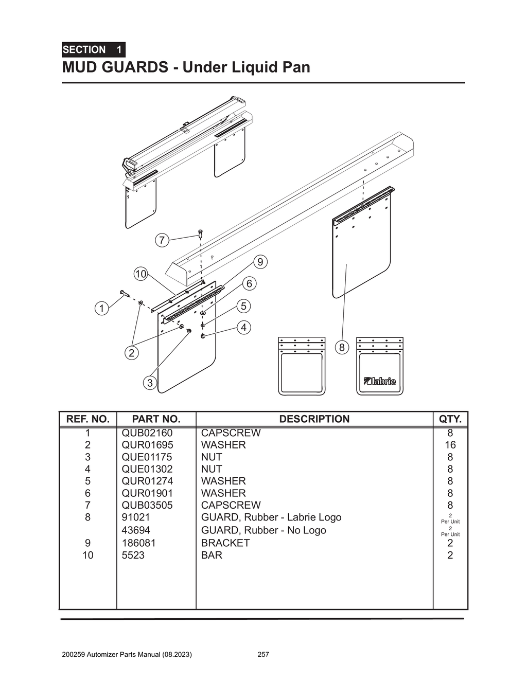Automizer - PG 257 - Section 1 - MUD GUARDS - Under Liquid Pan 