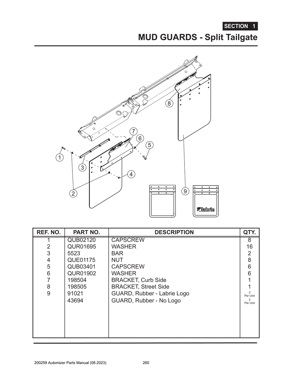 Automizer - PG 260 - Section 1 - MUD GUARDS - Split Tailgates 260 