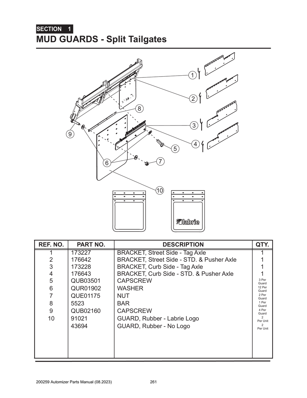 Automizer - PG 261 - Section 1 - MUD GUARDS - Split Tailgates 261 