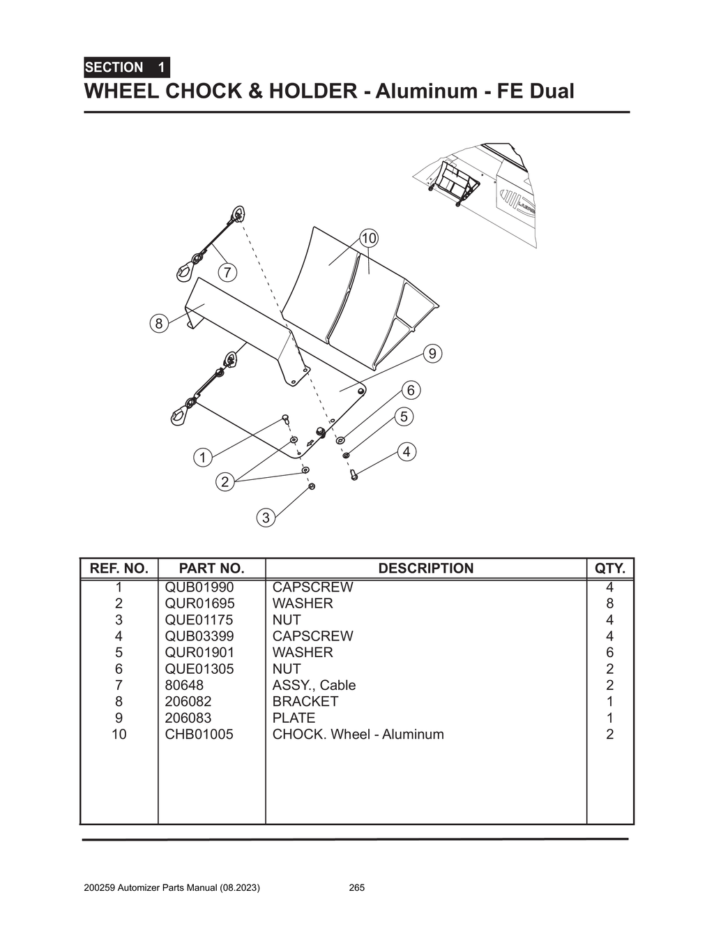 Automizer - PG 265 - Section 1 - WHEEL CHOCK & HOLDER - Aluminum - FE Dual 265