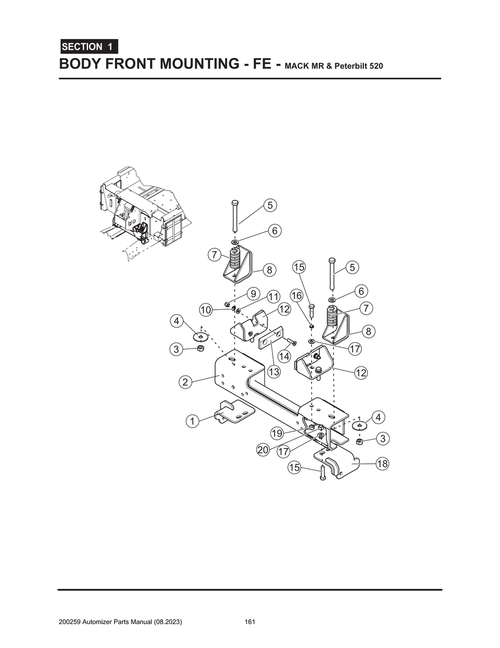 Automizer - PG 161 - Section 1 - BODY FRONT MOUNTING - FE - MACK MR & Peterbilt 520 