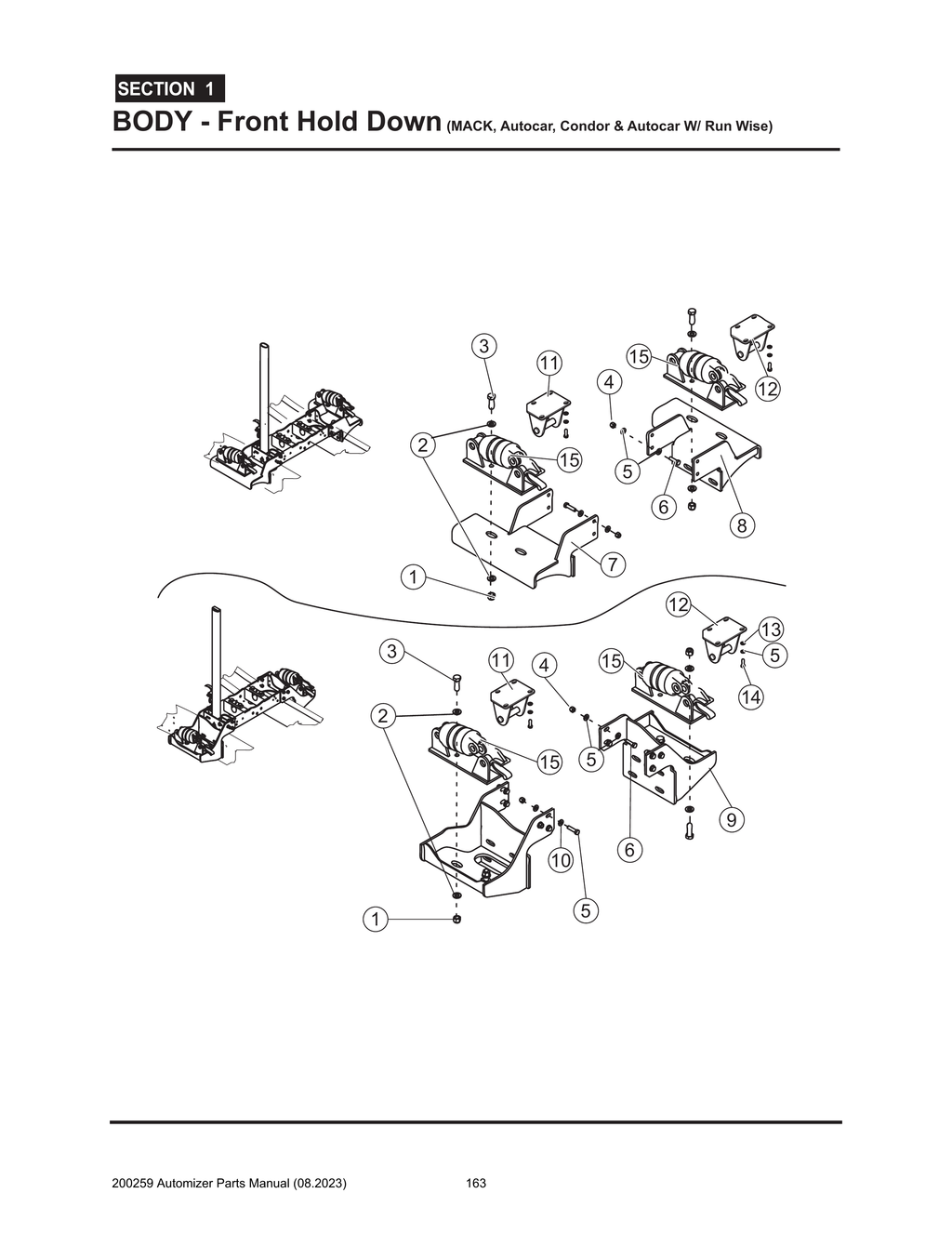 Automizer - PG 163 - Section 1 - BODY - Front Hold Down (MACK,Autocar,Condor & Autocar W/ Run Wise)