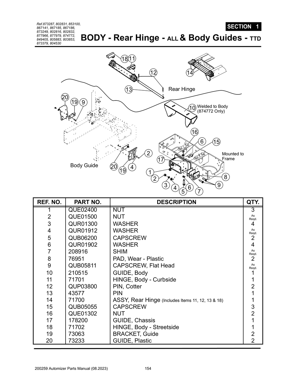 Automizer - PG 154 - Section 1 - BODY - Rear Hinge - ALL & Body Guides - TTD