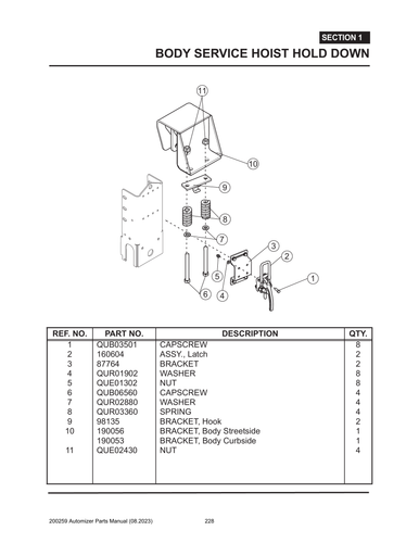 Automizer - PG 228 - Section 1 - BODY SERVICE HOIST HOLD DOWN