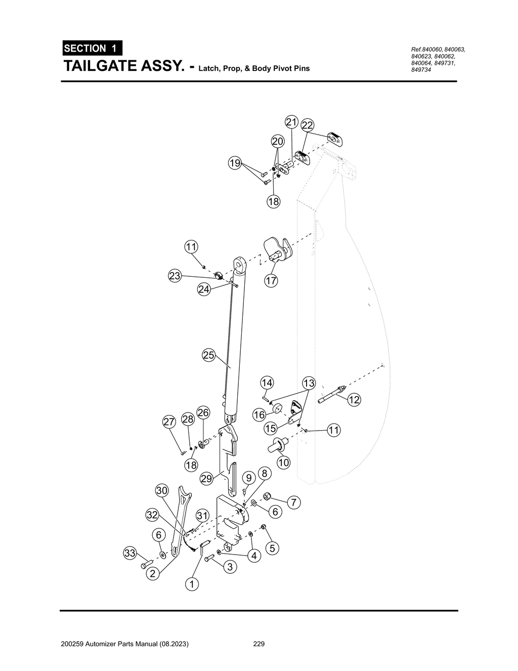 Automizer - PG 229 - Section 1 - TAILGATE ASSY. - Latch, Prop, & Body Pivot Pins