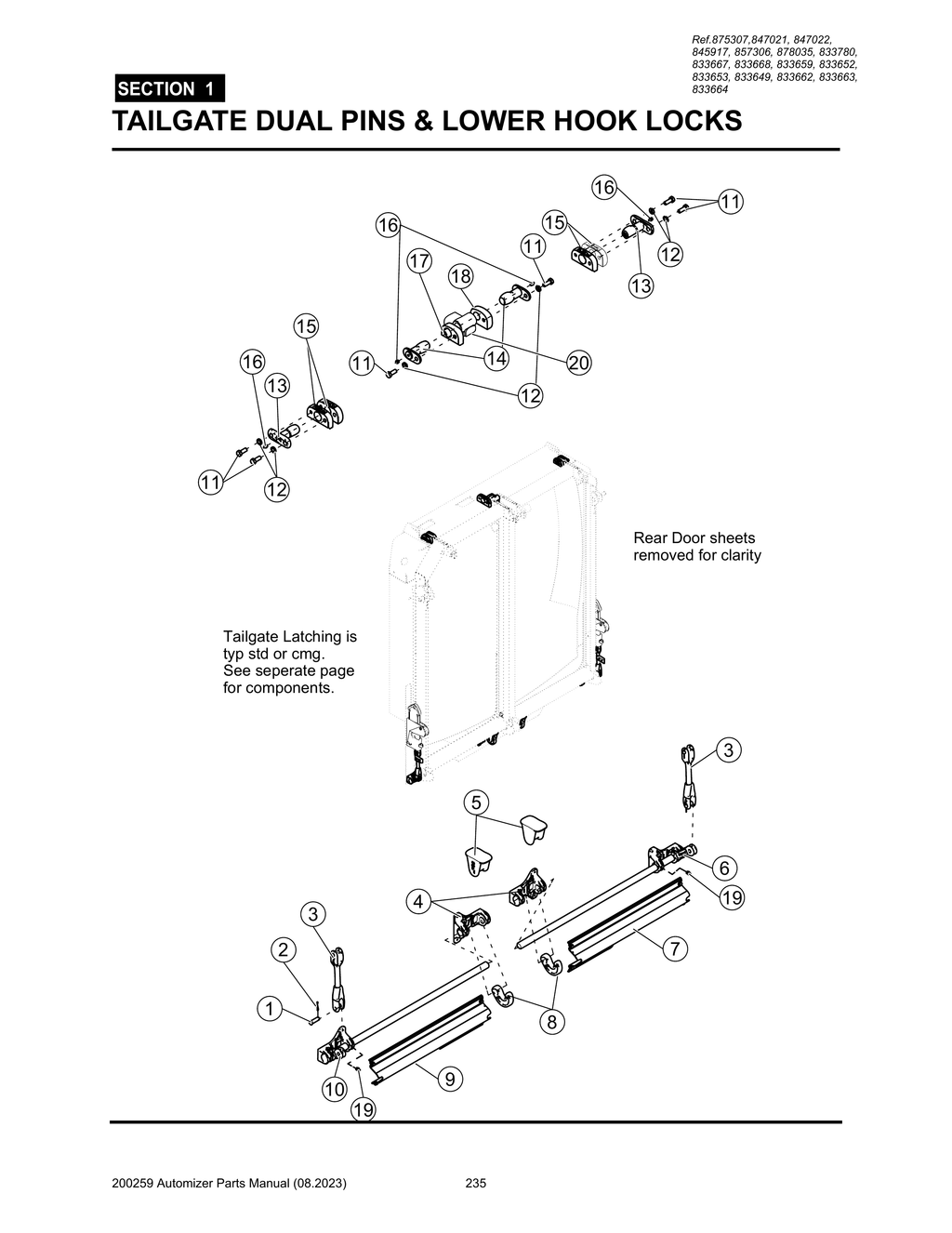 Automizer - PG 235 - Section 1 - TAILGATE DUAL PINS & LOWER HOOK LOCKS