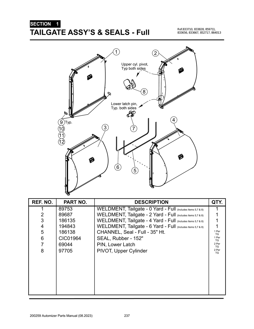 Automizer - PG 237 - Section 1 - TAILGATE ASSY’S & SEALS - Full