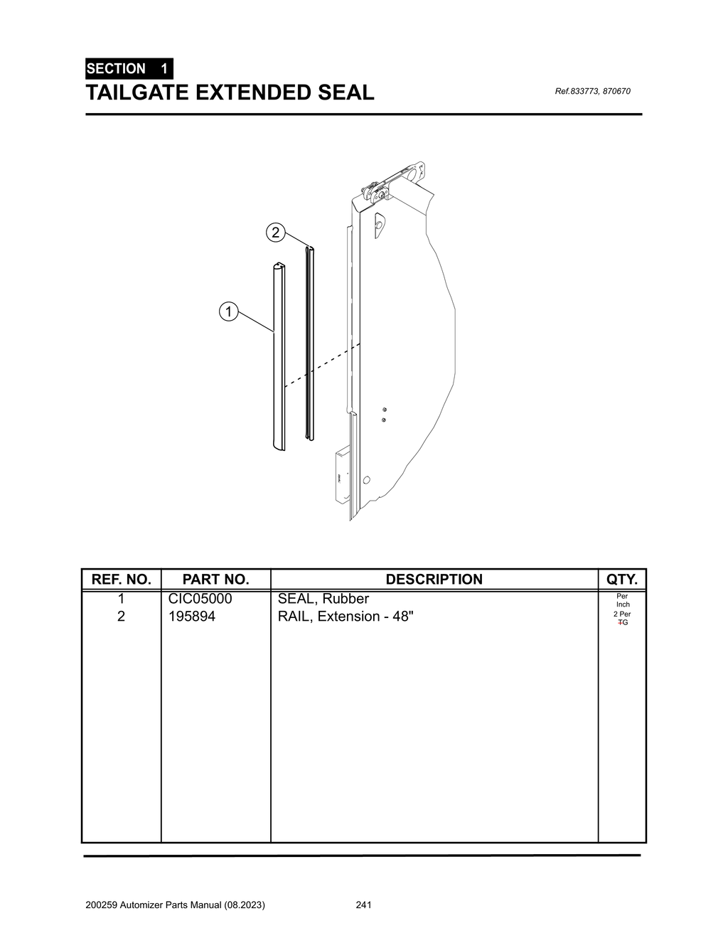 Automizer - PG 241 - Section 1 - TAILGATE EXTENDED SEAL