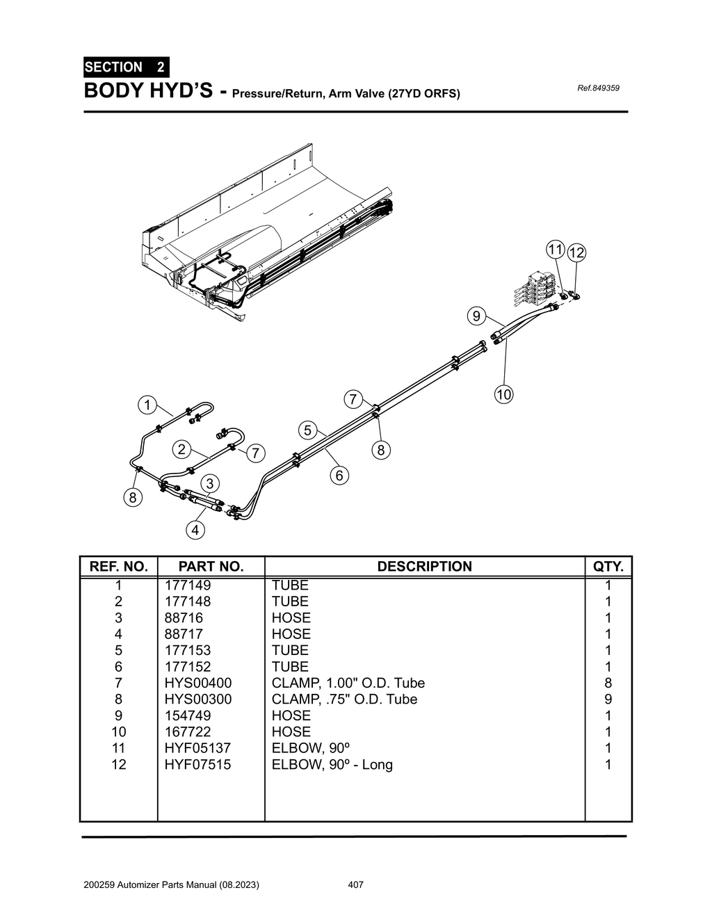 Automizer - PG 407 - Section 2 - BODY HYD’S - Pressure/Return, Arm Valve (27YD ORFS) 