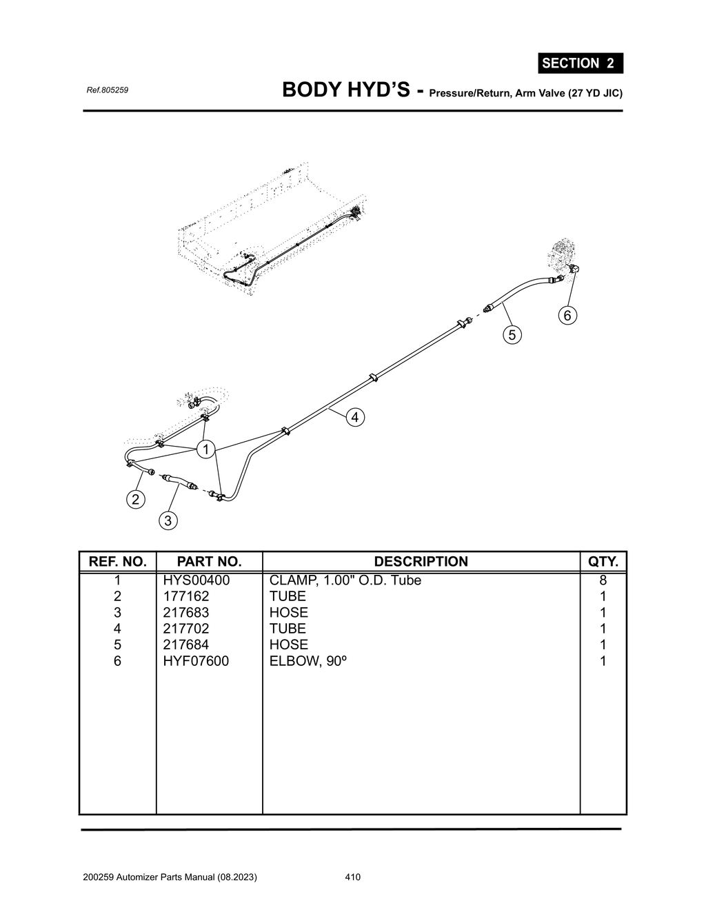 Automizer - PG 410 - Section 2 - BODY HYD’S - Pressure/Return, Arm Valve (27 YD JIC)