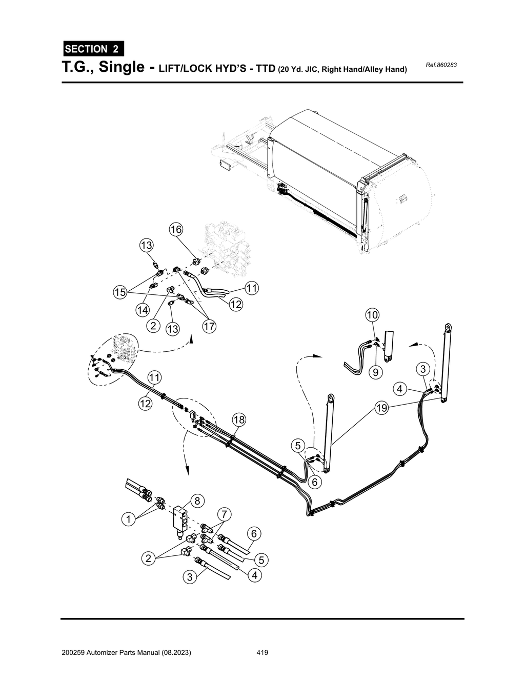 Automizer - PG 419 - Section 2 - T.G., Single - LIFT/LOCK HYD’S - TTD (20 Yd. JIC, Right Hand/Alley Hand)
