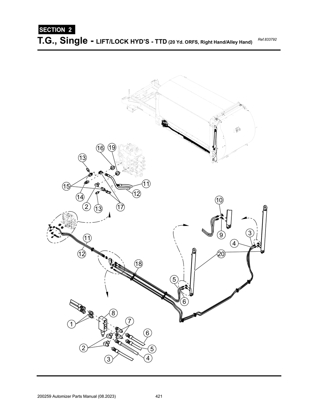 Automizer - PG 421 - Section 2 - T.G., Single - LIFT/LOCK HYD’S - TTD (20 Yd. ORFS, Right Hand/Alley Hand)