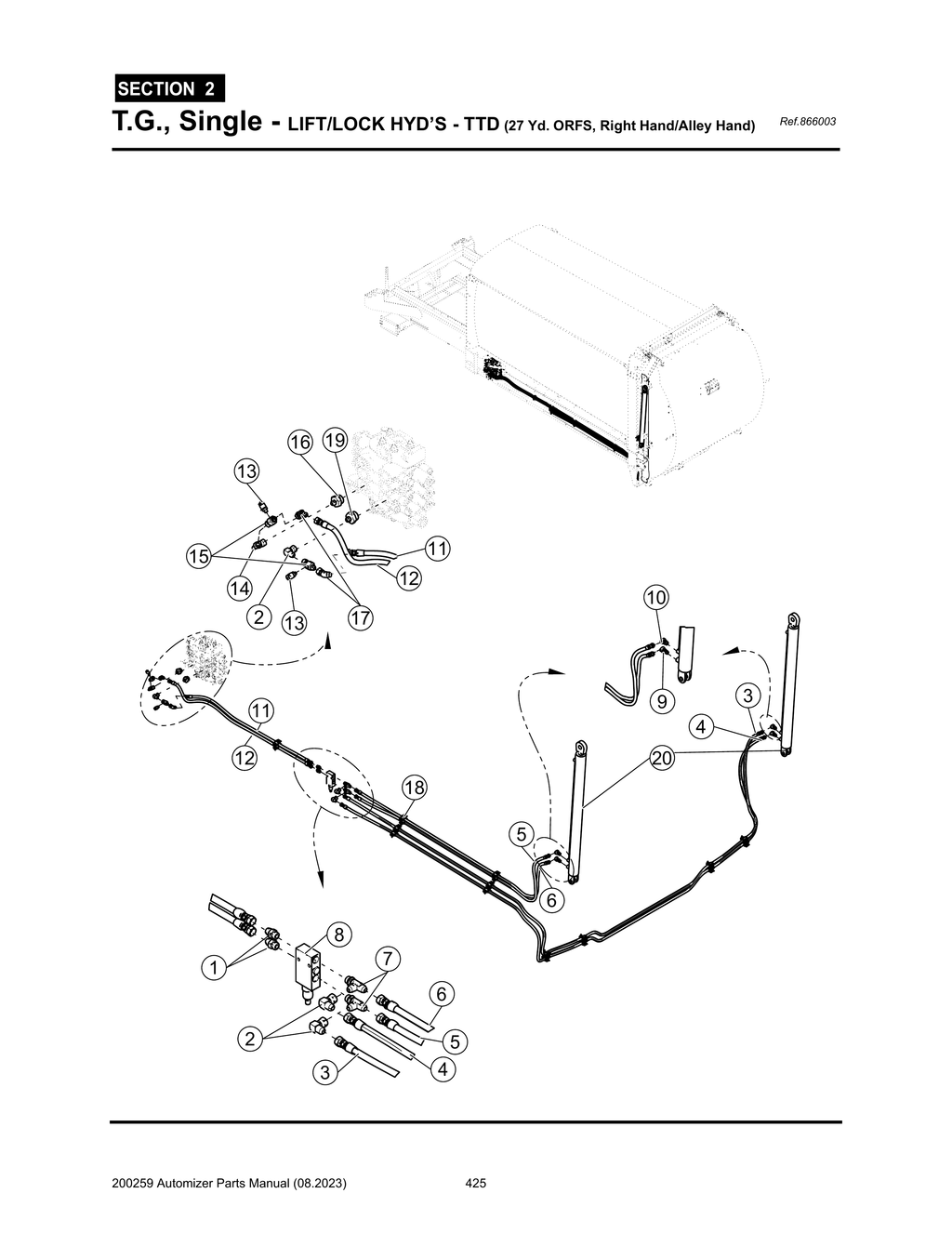 Automizer - PG 425 - Section 2 - T.G., Single - LIFT/LOCK HYD’S - TTD (27 Yd. ORFS, Right Hand/Alley Hand)