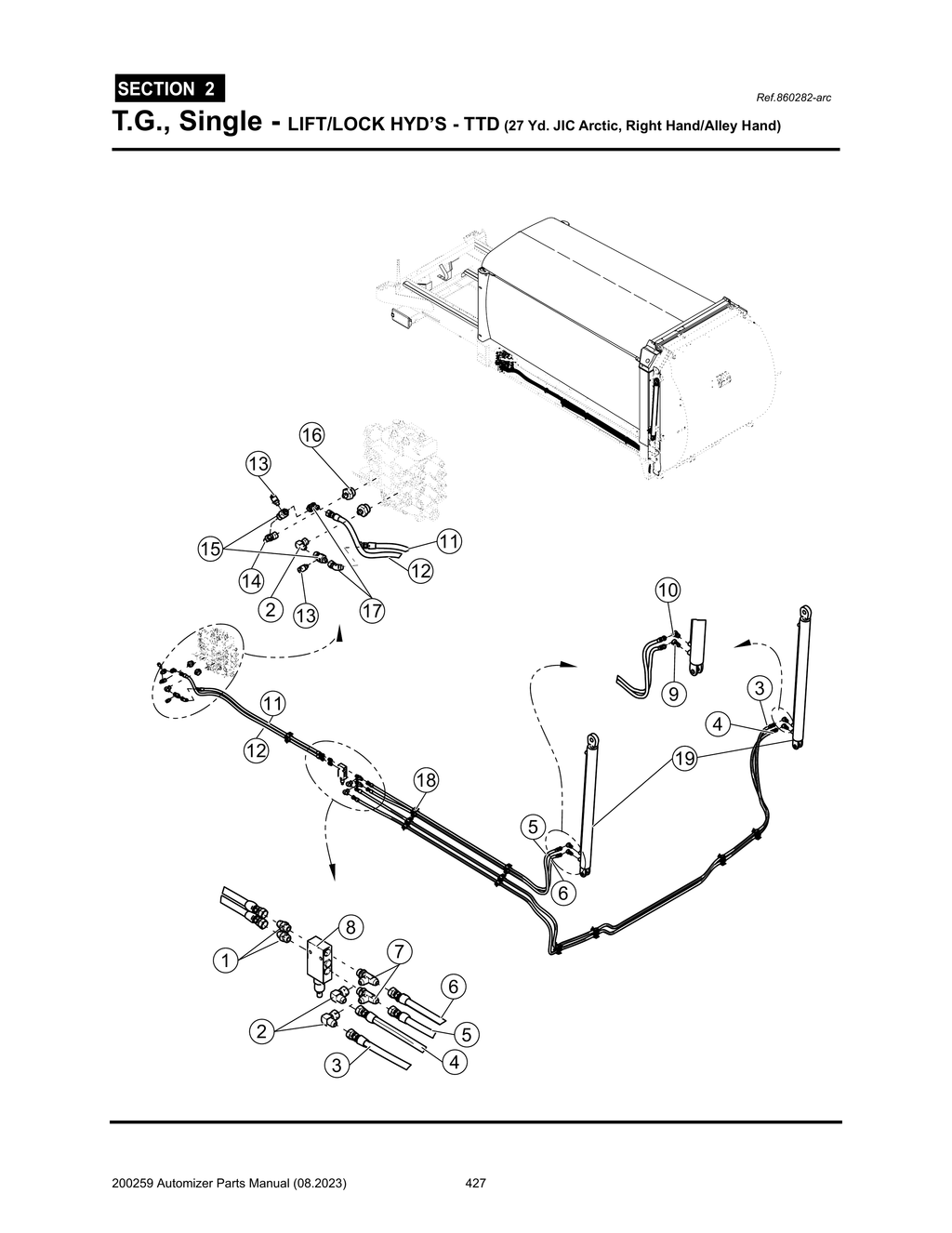 Automizer - PG 427 - Section 2 - T.G., Single - LIFT/LOCK HYD’S - TTD (27 Yd. JIC Arctic, Right Hand/Alley Hand)