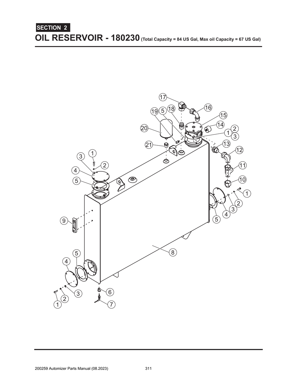 Automizer - PG 311 - Section 2 - OIL RESERVOIR - 180230 (Total Capacity = 84 US Gal, Max oil Capacity = 67 US Gal)