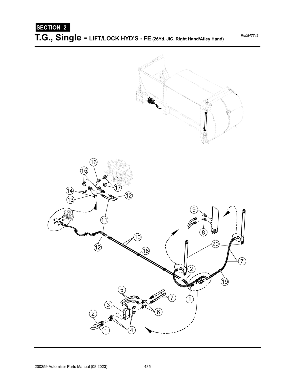 Automizer - PG 435 - Section 2 - T.G., Single - LIFT/LOCK HYD’S - FE (26Yd. JIC, Right Hand/Alley Hand)