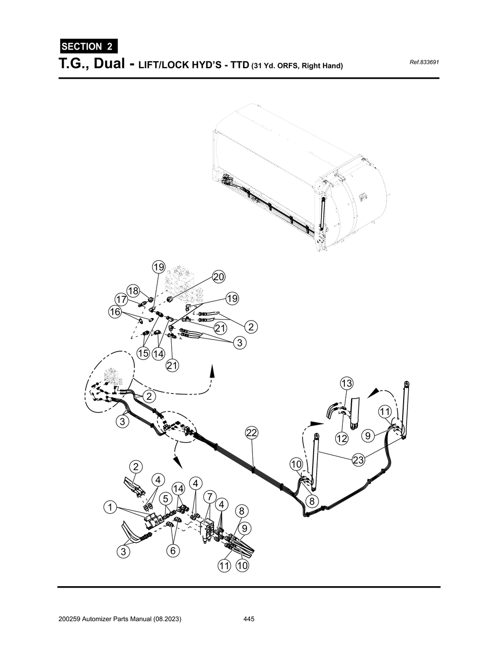 Automizer - PG 445 - Section 2 - T.G., Dual - LIFT/LOCK HYD’S - TTD (31 Yd. ORFS, Right Hand)