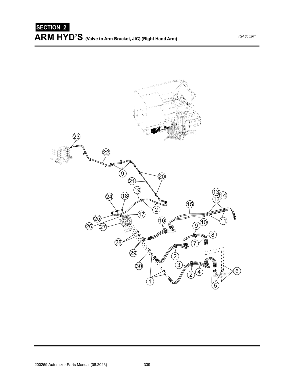 Automizer - PG 339 - Section 2 - ARM HYD’S (Valve to Arm Bracket, JIC) (Alley Hand Arm) 805261