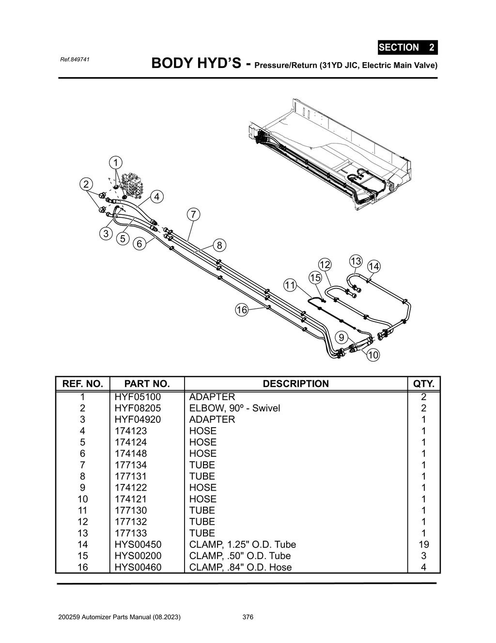 Automizer - PG 376 - Section 2 - BODY HYD’S - Pressure/Return (31YD JIC, Electric Main Valve)